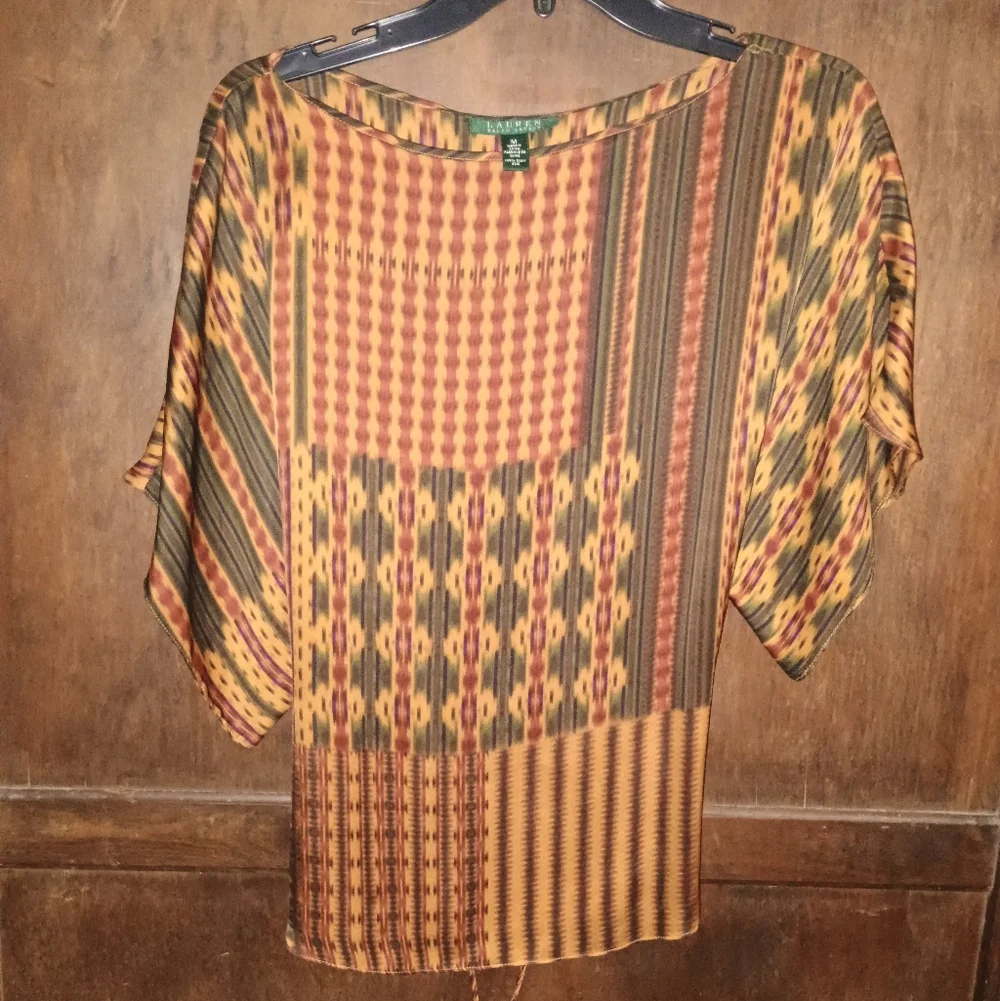Ralph Lauren Brown and Orange Patterned Blouse - Picture 2 of 3